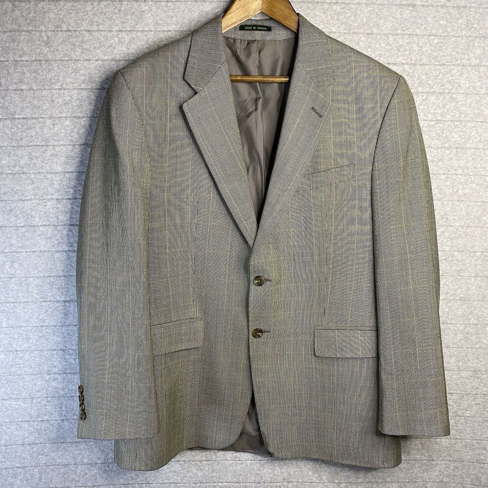 Lauren Ralph Lauren Silk Wool Blend Jacket Blazer 41 R Gray Plaid Sports Coat